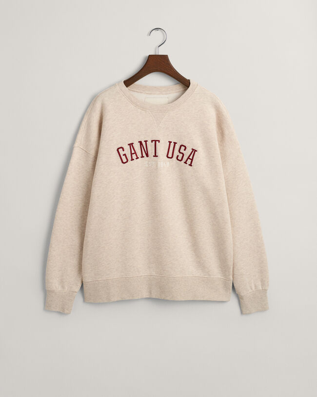 Sweatshirt Com Decote Redondo Gant Usa Oversized Light Beige Melange |  Mulher Sweatshirts | Secoir Highlights